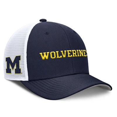 Men's Nike Navy Michigan Wolverines 2025 Dugout Coaches Rise Performance Trucker Adjustable Hat