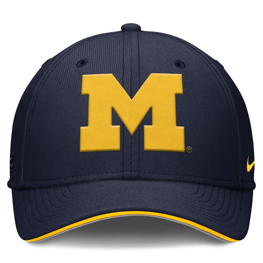 Men's Nike Navy Michigan Wolverines 2025 Dugout Coaches Rise Swoosh Performance Flex Hat