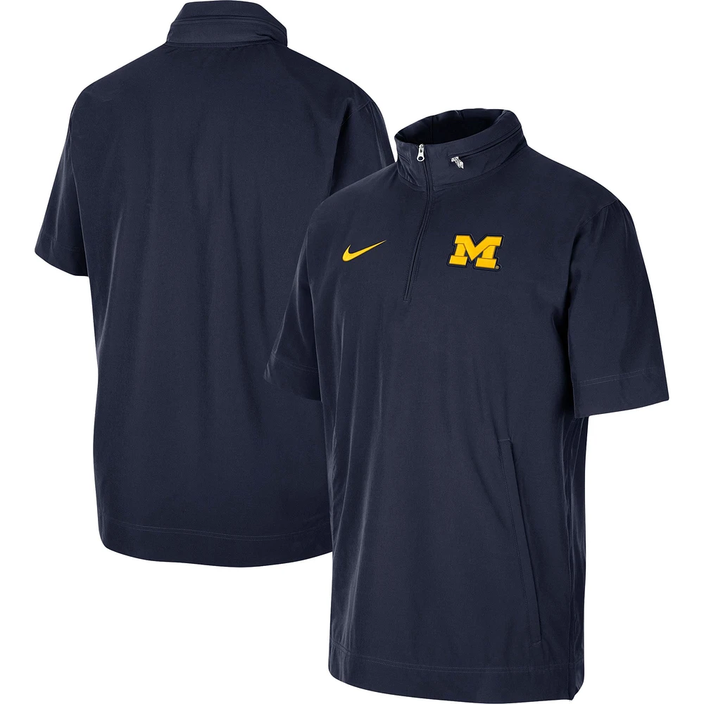 Veste à manches courtes et demi-zip Nike pour homme, bleu marine, Michigan Wolverines Coaches