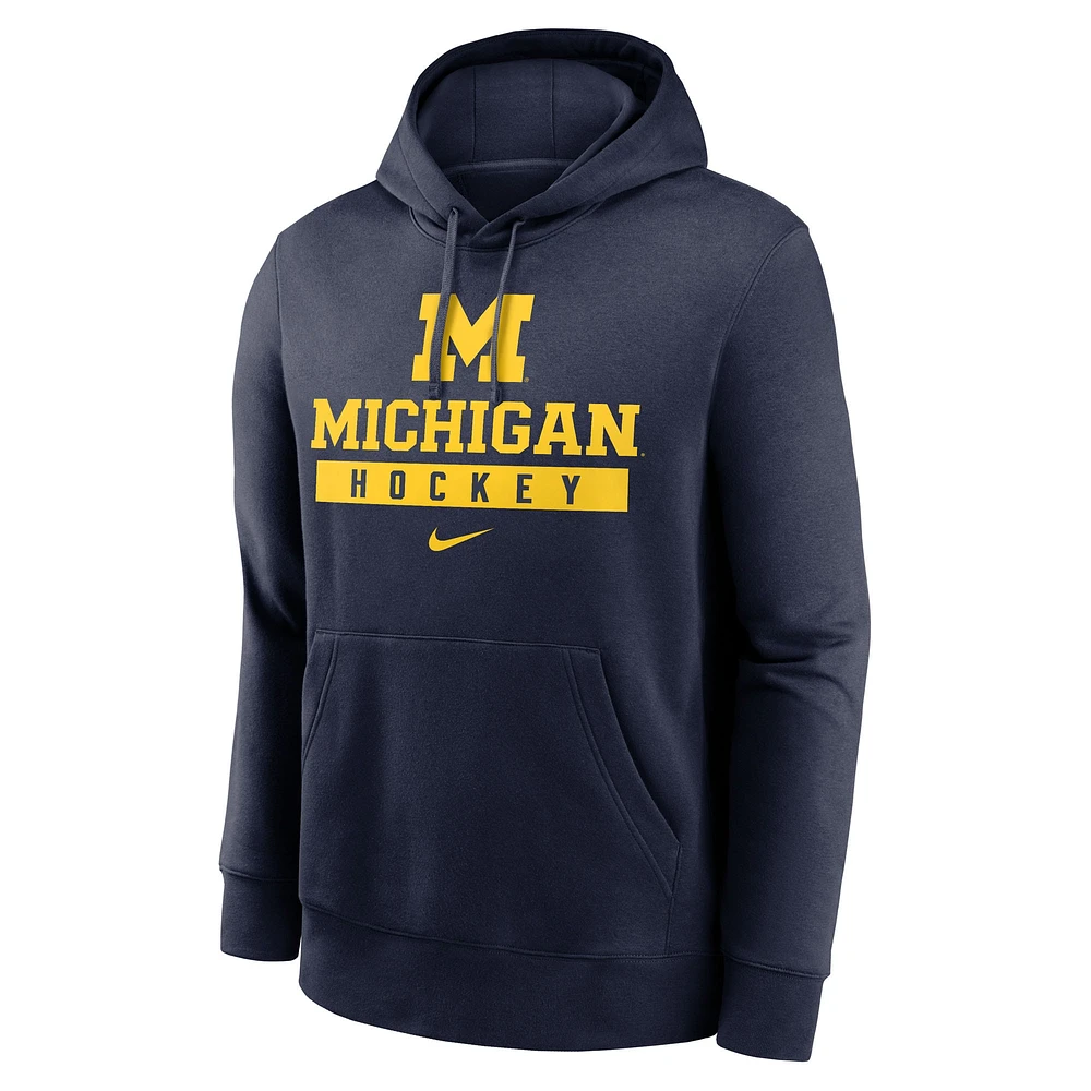 Men's Nike Navy Michigan Wolverines Hockey Stack Fleece Pullover Hoodie