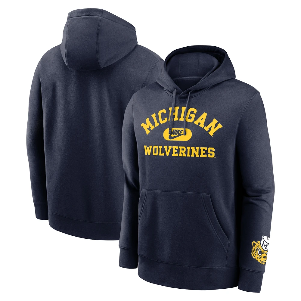 Men's Nike Navy Michigan Wolverines Legacy Foundational Two-Hit Club Performance Pullover Hoodie