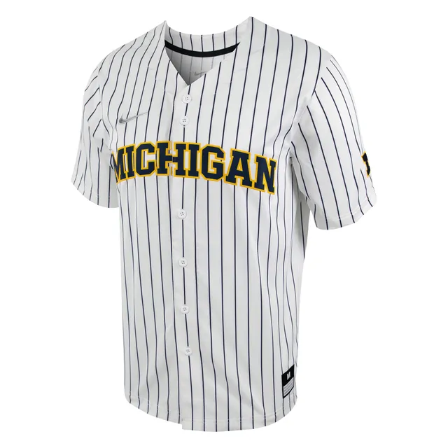 Men's Nike White/Navy Michigan Wolverines Pinstripe Replica Full-Button  Baseball Jersey