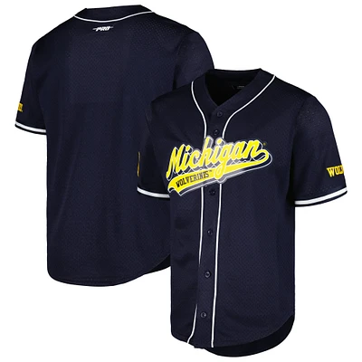 Maillot de baseball réplique à boutons complets en maille Pro Standard Navy Michigan Wolverines pour hommes