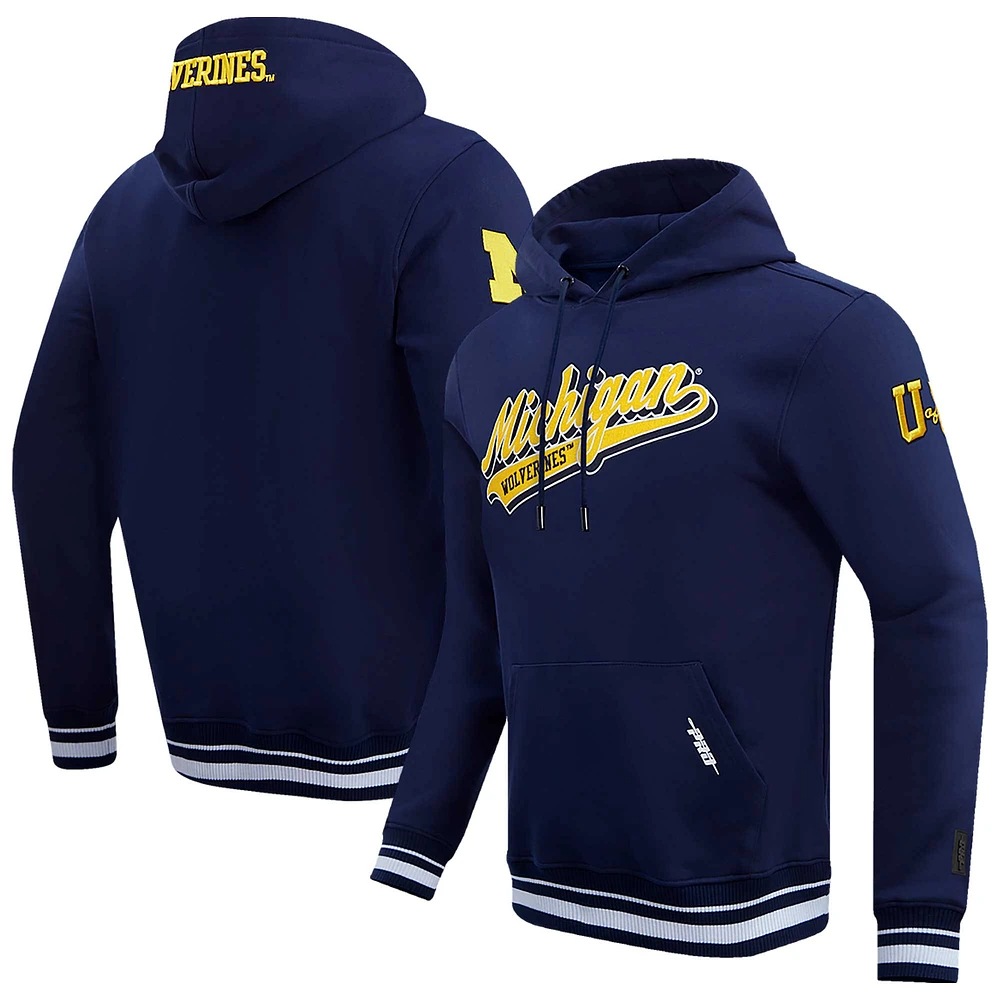 Men's Pro Standard Navy Michigan Wolverines Script Tail Pullover Hoodie