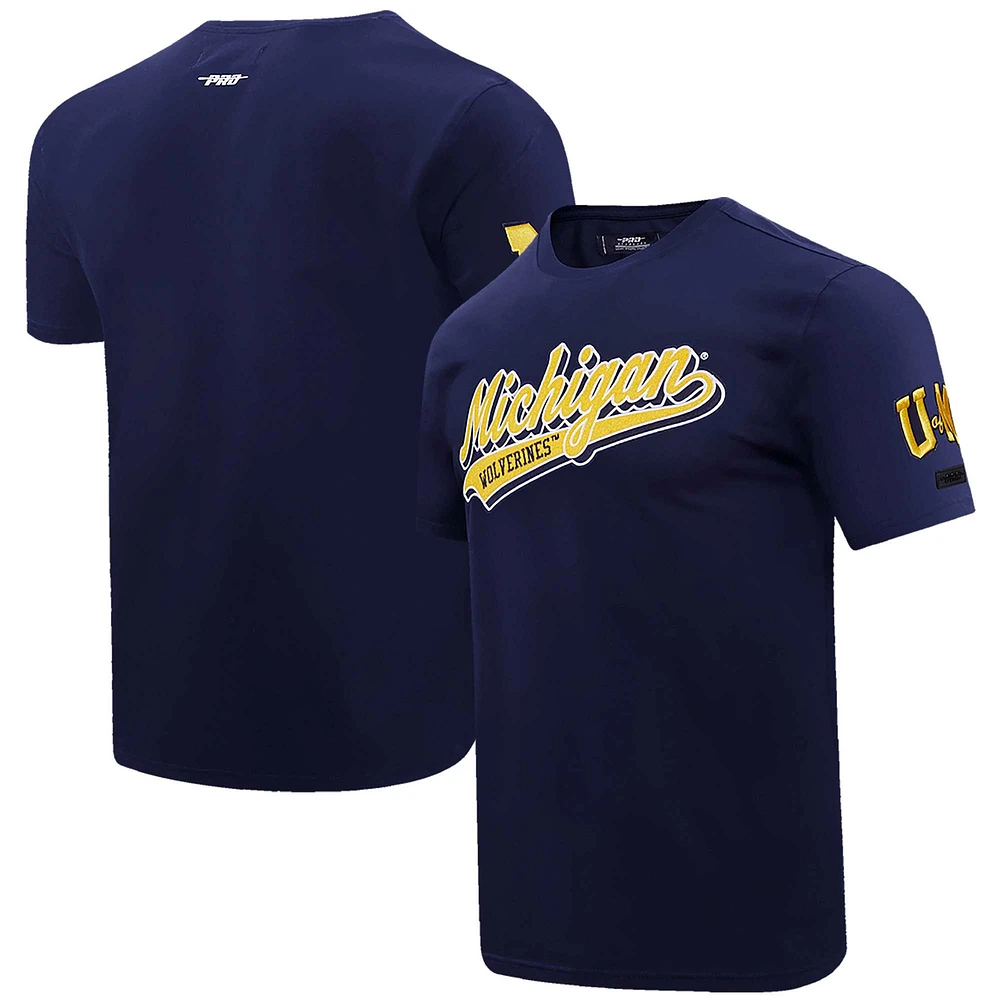 Men's Pro Standard Navy Michigan Wolverines Script Tail T-Shirt