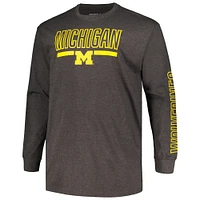 Men's Profile Heather Charcoal Michigan Wolverines Big & Tall Two-Hit Graphic Long Sleeve T-Shirt