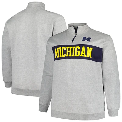 Veste en polaire à quart de zip pour hommes Profile Heather Grey Michigan Wolverines Big & Tall