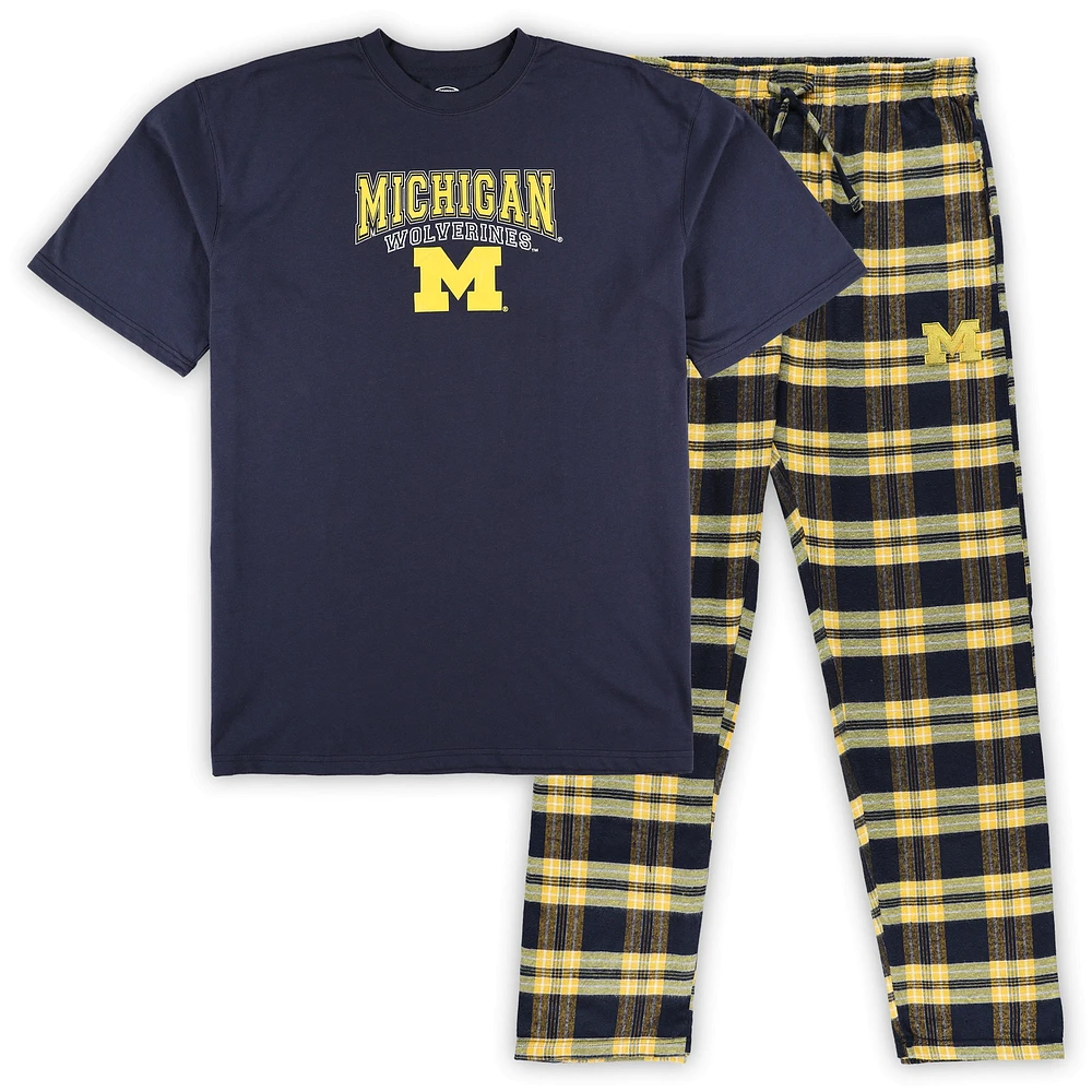 Ensemble de 2 t-shirts et pantalons en flanelle Profile pour hommes, bleu marine/maïs, Michigan Wolverines Big & Tall