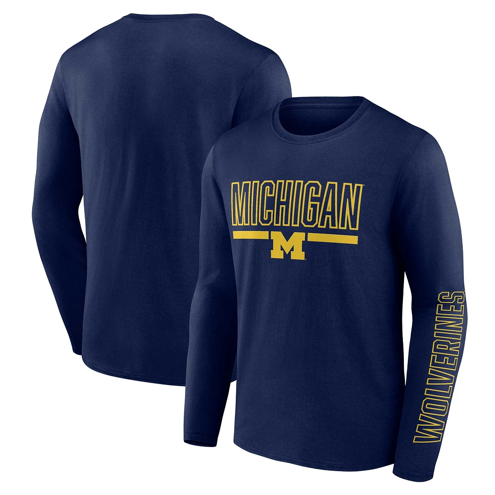 T-shirt à manches longues pour hommes Profile Navy Michigan Wolverines Big & Tall Two-Hit Graphic