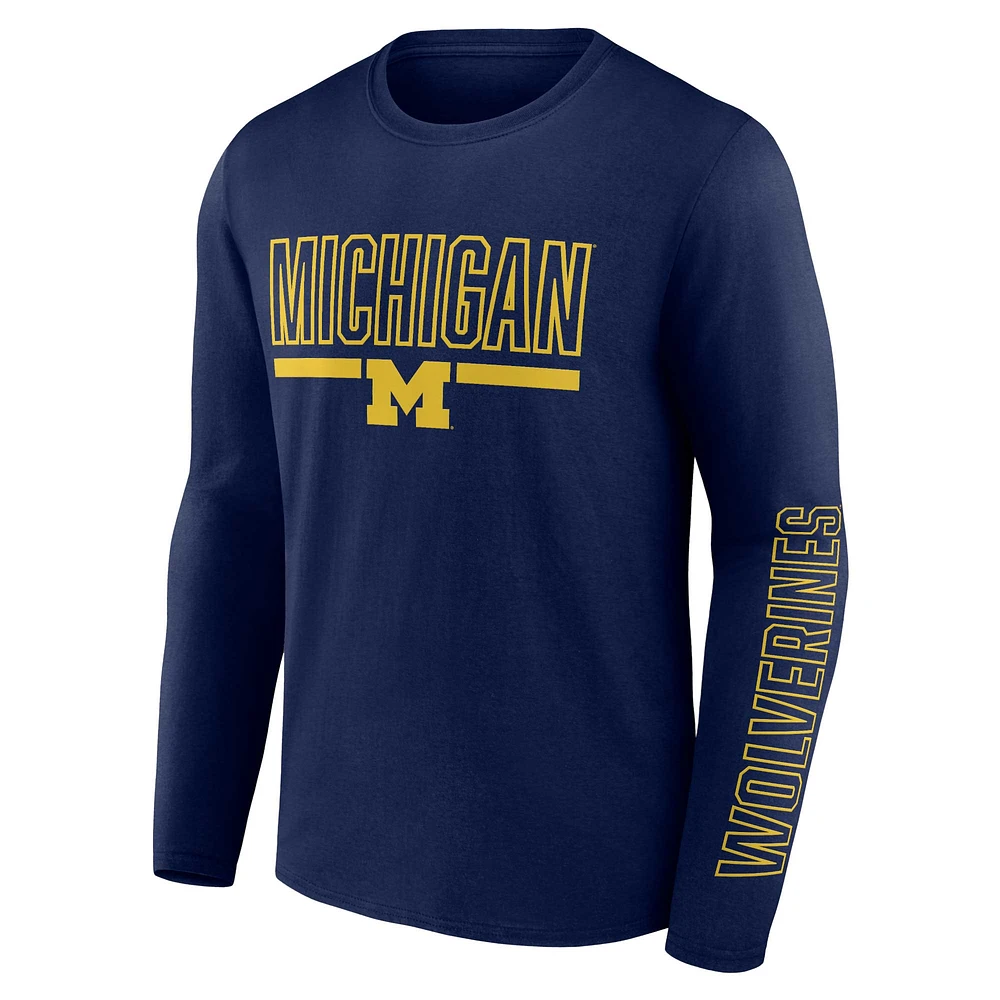 T-shirt à manches longues pour hommes Profile Navy Michigan Wolverines Big & Tall Two-Hit Graphic