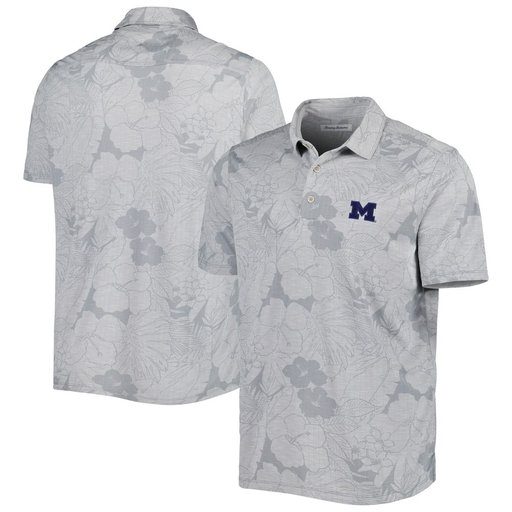 Men's Tommy Bahama Gray Michigan Wolverines Miramar Blooms Polo