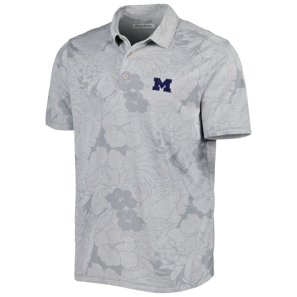 Men's Tommy Bahama Gray Michigan Wolverines Miramar Blooms Polo