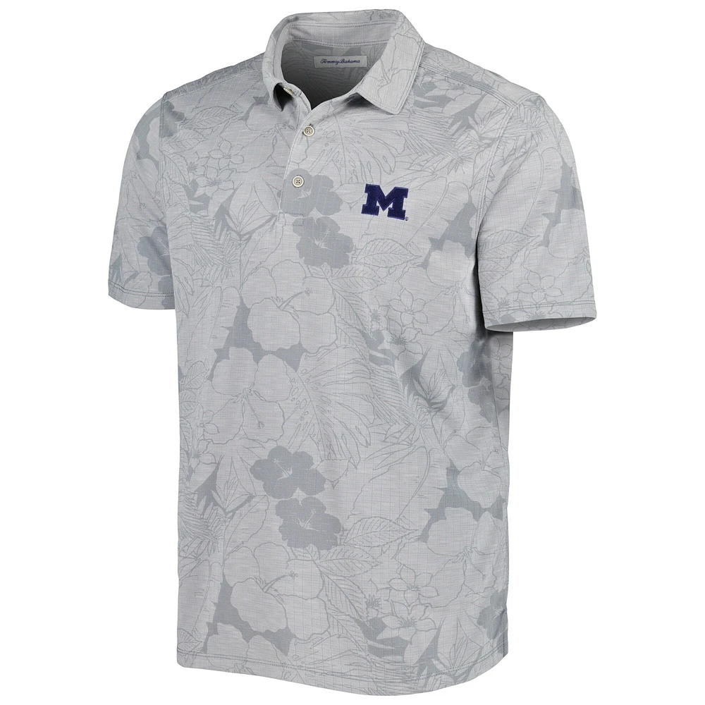 Polo Tommy Bahama gris Michigan Wolverines Miramar Blooms pour homme