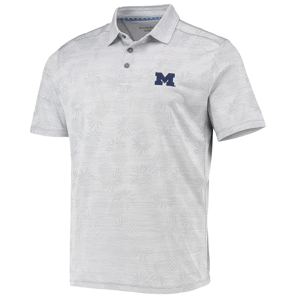 Men's Tommy Bahama Gray Michigan Wolverines Pineapple Palm Coast IslandZone Polo