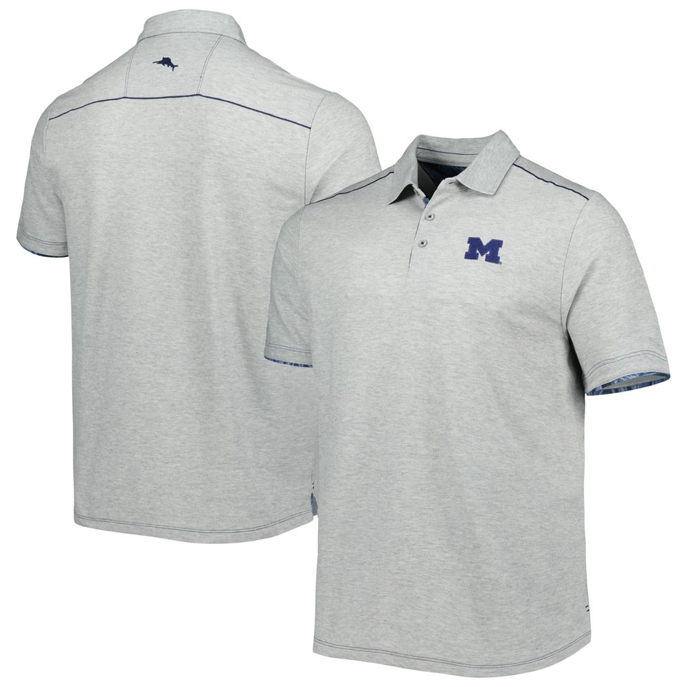 Men's Tommy Bahama Heathered Gray Michigan Wolverines IslandZone Tailgater Polo