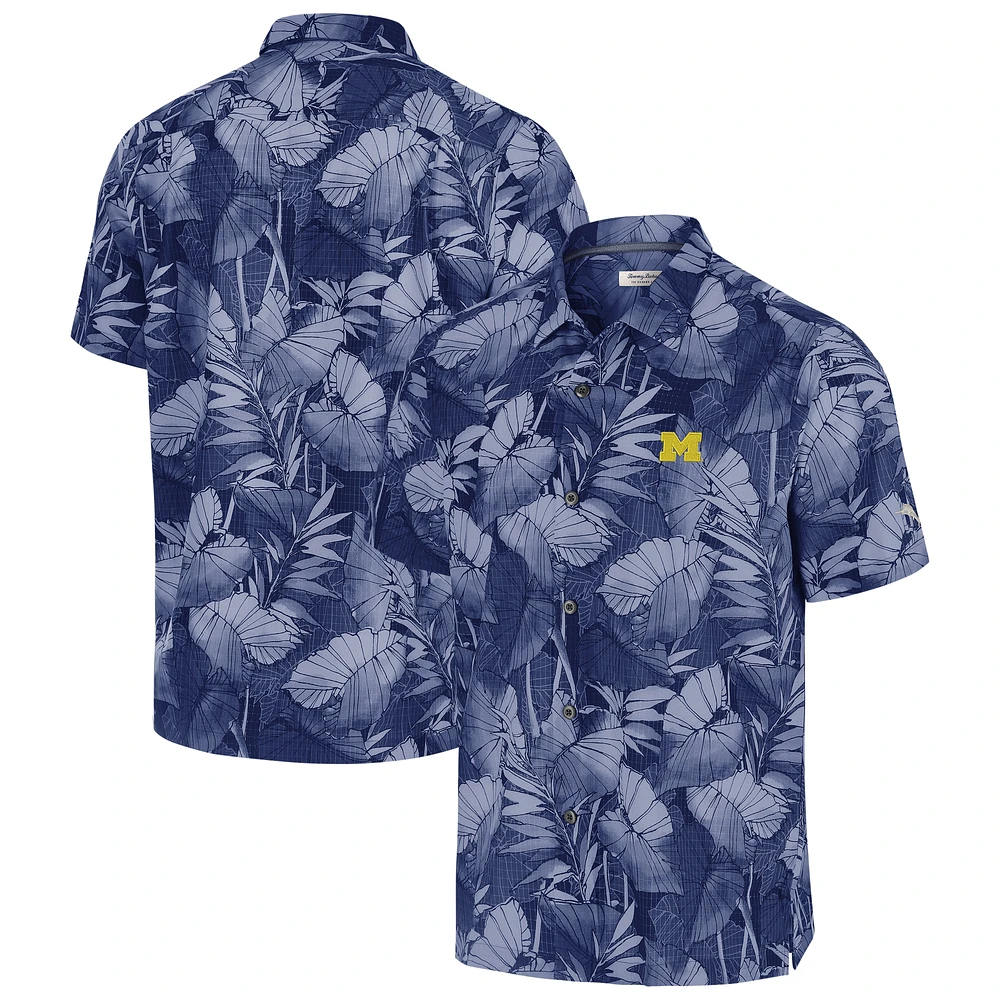 Chemise boutonnée bleu marine Tommy Bahama pour homme Michigan Wolverines Big & Tall Coast Nuevo Fronds IslandZone