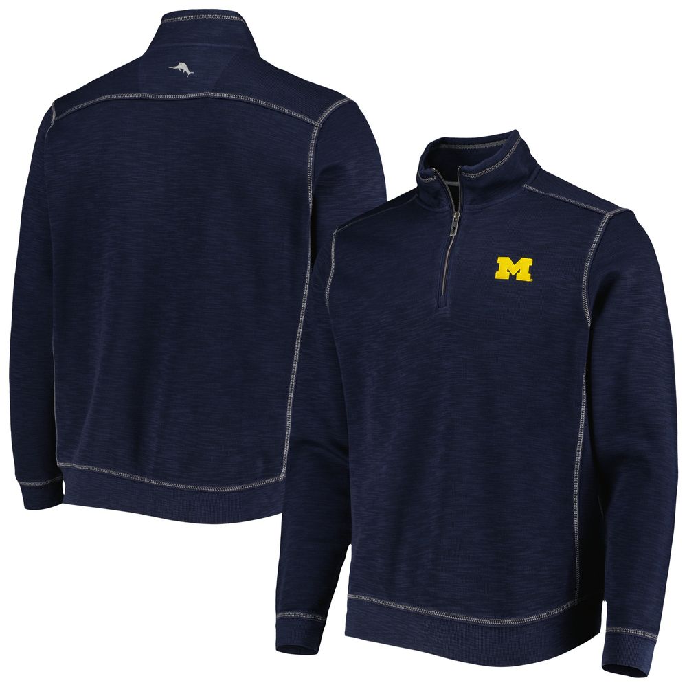 Men's Tommy Bahama Navy Michigan Wolverines Sport Tobago Bay Tri-Blend Mock Neck Half-Zip Jacket