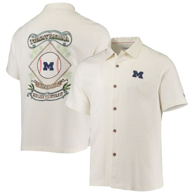 Chemise boutonnée Tommy Bahama pour hommes Michigan Wolverines Run Like You Stole It Camp