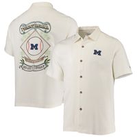 Men's Tommy Bahama White Michigan Wolverines Run Like You Stole It Camp Button-Up Shirt