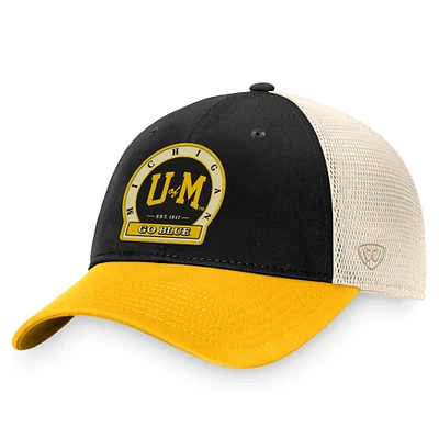 Men's Top of the World Black Michigan Wolverines Refined Trucker Adjustable Hat