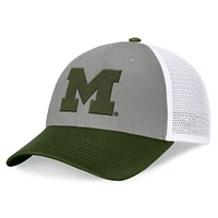 Men's Top of the World Gray/Green Michigan Wolverines OHT Military Appreciation Badge Trucker Adjustable Hat