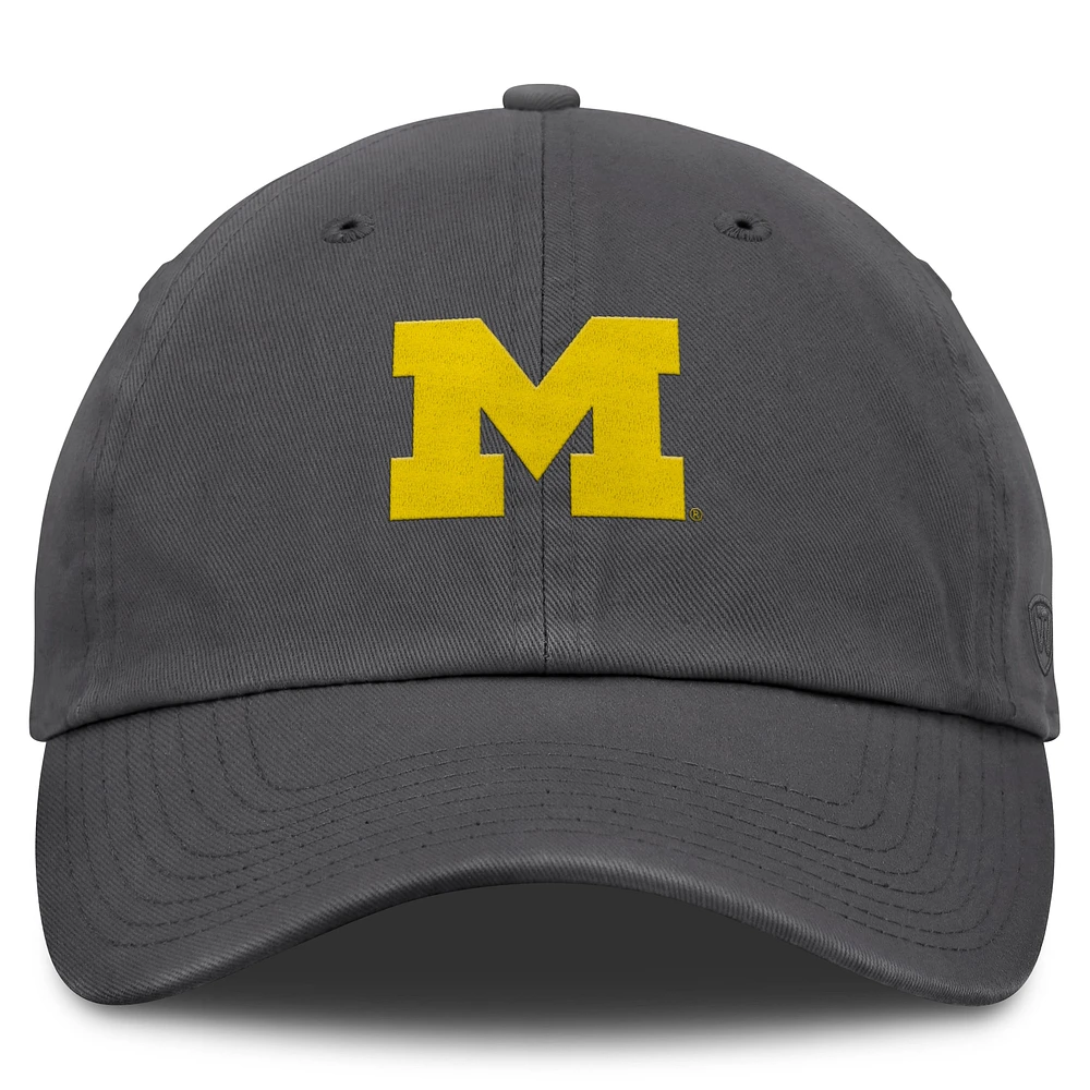 Men's Top of the World Heather Charcoal Michigan Wolverines Team Logo Washed Adjustable Hat