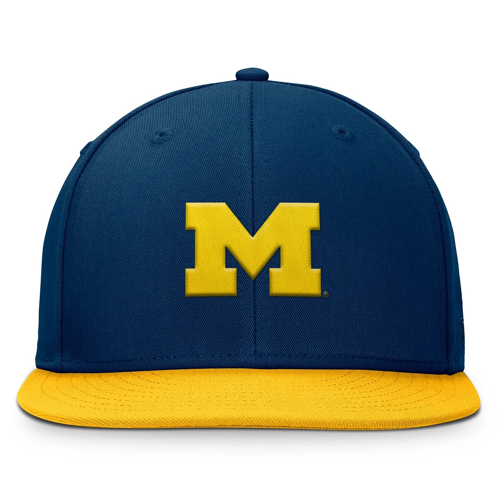 Casquette Snapback fondamentale Top of the World Navy Michigan Wolverines pour hommes