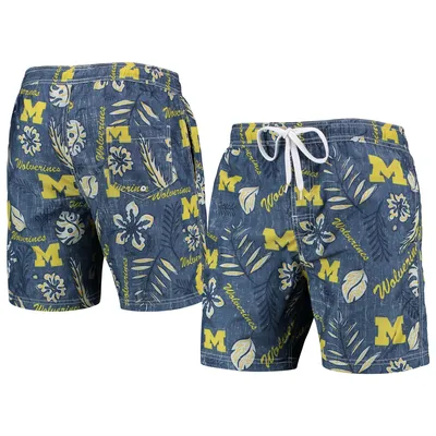 Michigan Wolverines Wes & Willy Vintage Floral Swim Trunks - Navy