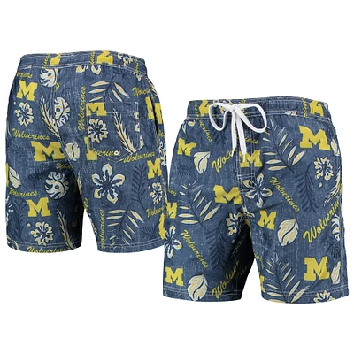 Maillot de bain vintage à fleurs Wes & Willy pour hommes, bleu marine, Michigan Wolverines