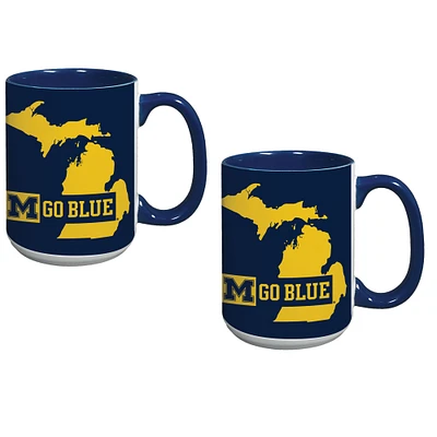 Lot de deux tasses à café de 15 oz des Wolverines du Michigan