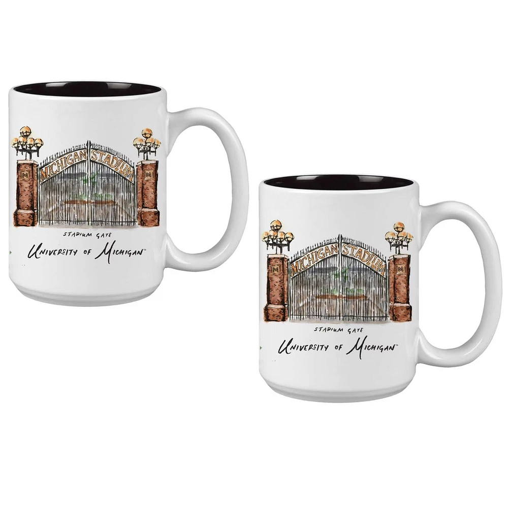 Lot de 2 tasses de 15 oz des Wolverines du Michigan. Ensemble de tasses Laura Wilcox University