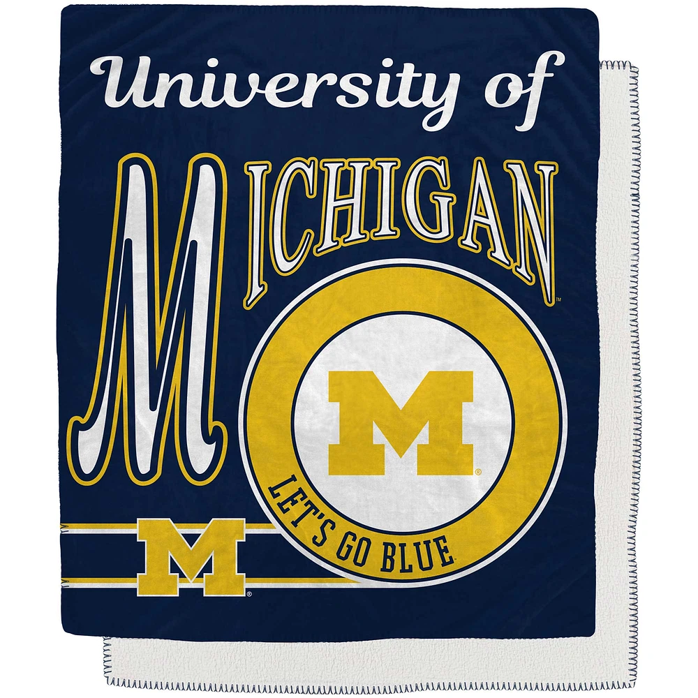 Couverture Sherpa en flanelle polaire avec emblème rétro des Michigan Wolverines, 127 x 152,4 cm