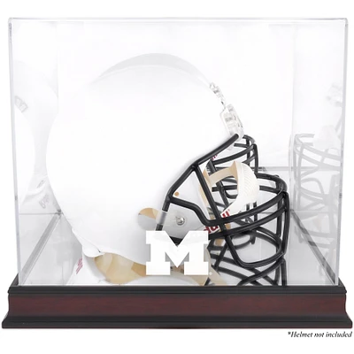 Michigan Wolverines Mahogany Base Team Logo Helmet Display Case with Mirrored Back