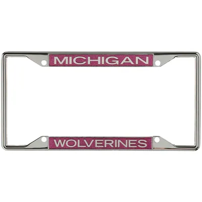 Michigan Wolverines Pink Glitter License Plate Frame with White Lettering