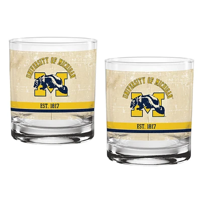 Michigan Wolverines Two-Pack 14oz. Tan Vintage Glass Set