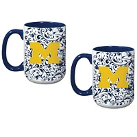 Michigan Wolverines Two-Pack Floral Mug Set