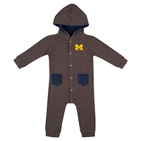 Barboteuse à capuche et boutons-pression en tissu gaufré Zando-Zan pour nouveau-né bébé Colosseum Charcoal Michigan Wolverines