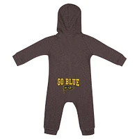 Newborn & Infant Colosseum Charcoal Michigan Wolverines Zando-Zan Waffle Full-Snap Hooded Romper