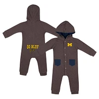 Barboteuse à capuche et boutons-pression en tissu gaufré Zando-Zan pour nouveau-né bébé Colosseum Charcoal Michigan Wolverines