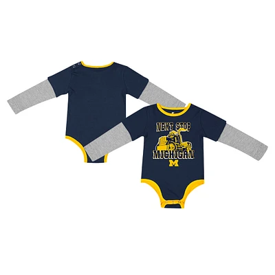 Body à manches longues Next Stop pour nouveau-né et bébé Colosseum Navy Michigan Wolverines