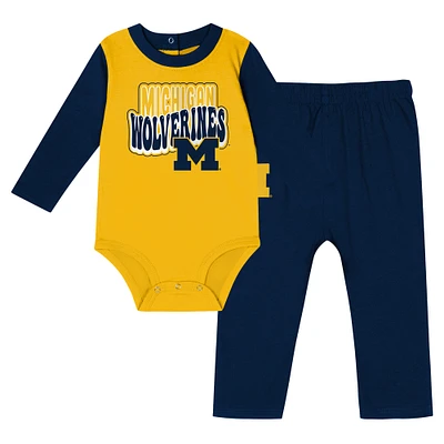 Newborn & Infant Michigan Wolverines Double Up Long Sleeve Bodysuit Pant Set