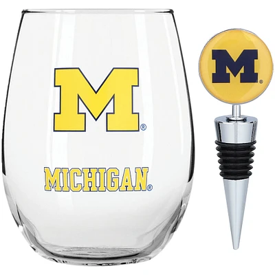 Verre sans pied de 15 oz avec bouchon pour bouteille de vin Michigan Wolverines de The Memory Company