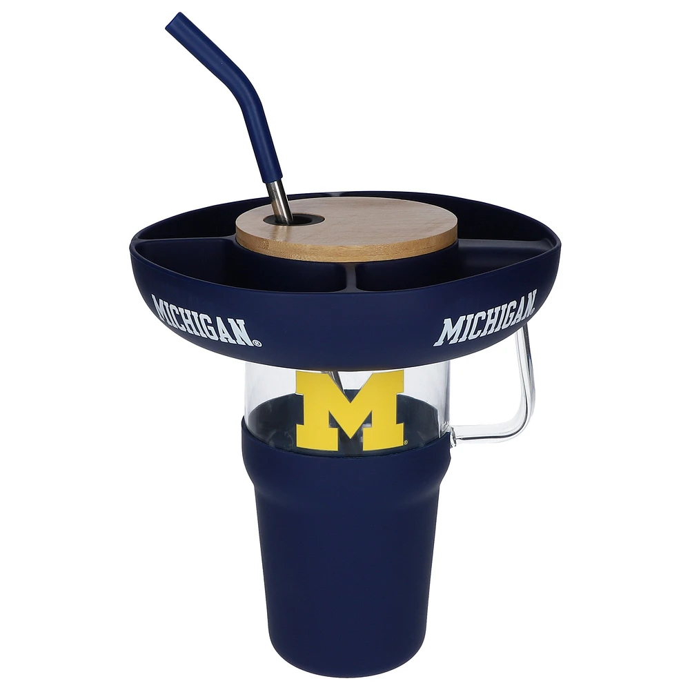 Gobelet en verre de 40 oz avec plateau à collation en silicone Michigan Wolverines de The Memory Company