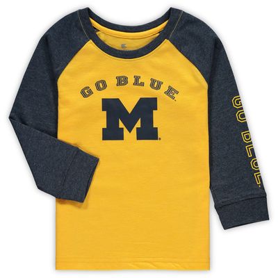 Toddler Colosseum Heathered Maize Michigan Wolverines Long Sleeve Raglan T-Shirt