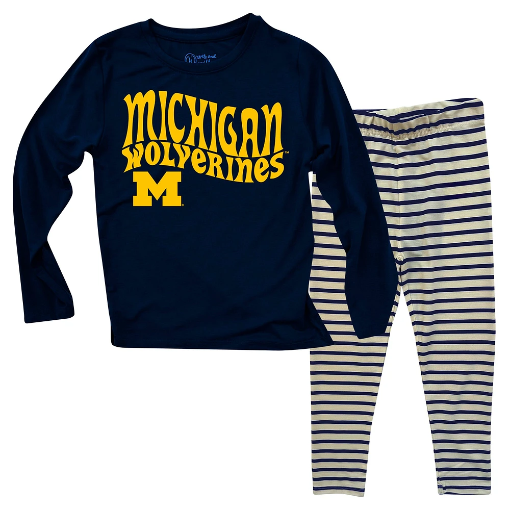 Toddler Wes & Willy  Michigan Wolverines Long Sleeve Top and Striped Leggings Set