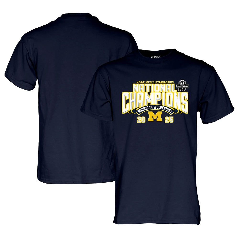 T-shirt unisexe bleu marine Michigan Wolverines 2025, champions nationaux de gymnastique masculine la NCAA