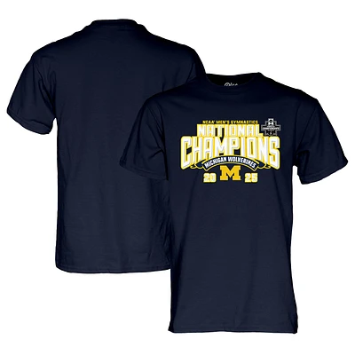 T-shirt unisexe bleu marine Michigan Wolverines 2025, champions nationaux de gymnastique masculine la NCAA