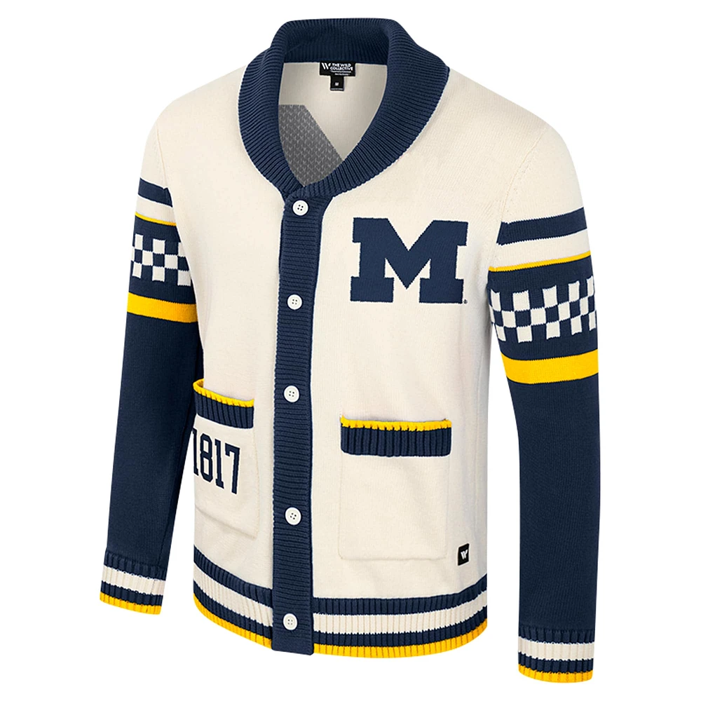 Pull jacquard boutonné unisexe Colosseum Cream Michigan Wolverines Wild Collective