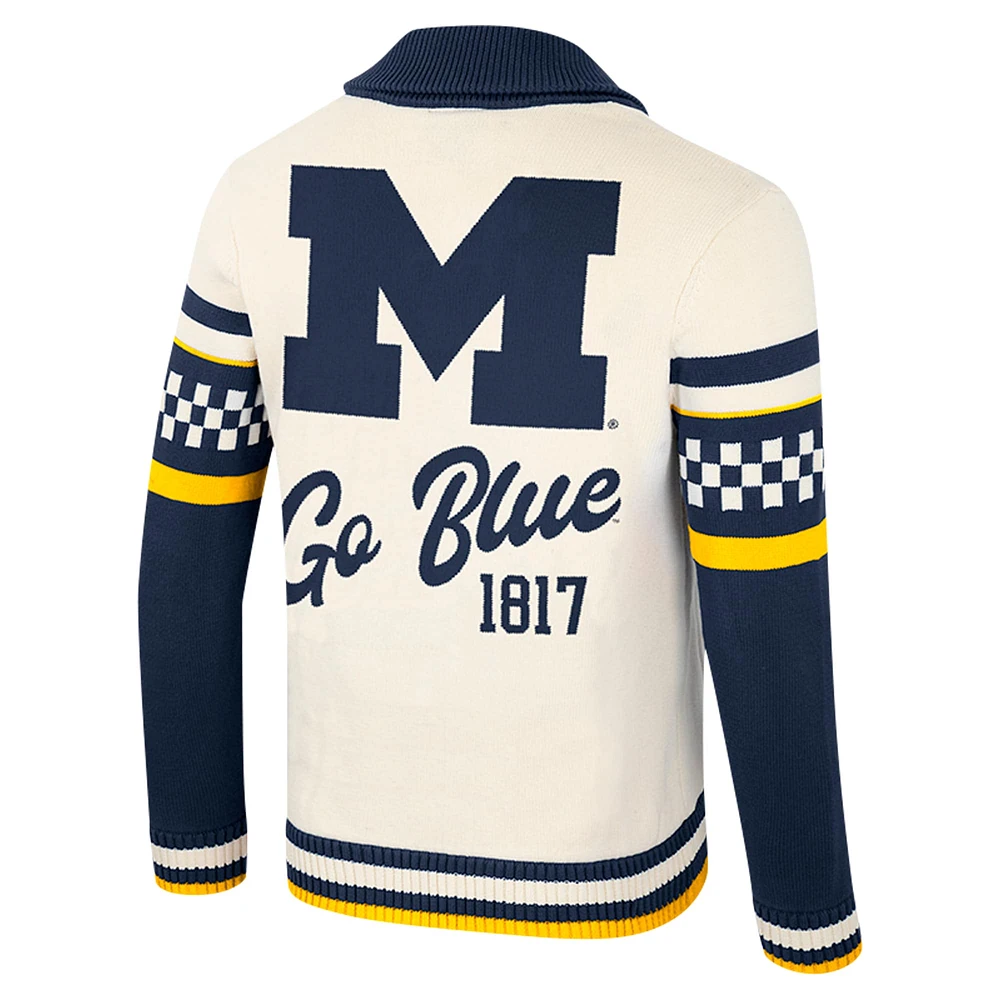 Pull jacquard boutonné unisexe Colosseum Cream Michigan Wolverines Wild Collective