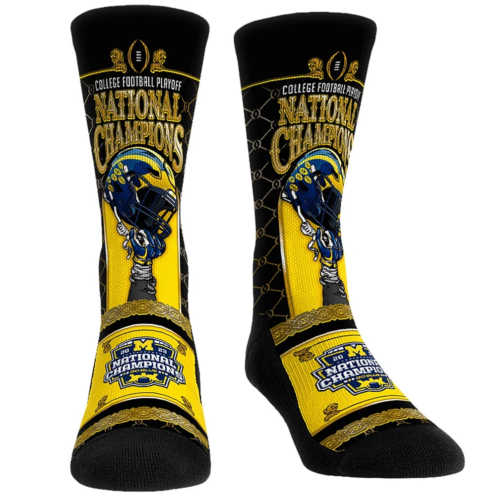 chaussettes unisexes Rock Em, bleu marine, Michigan Wolverines College Football Playoff 2023 Champions nationaux, casque dor